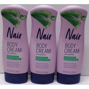 Lot of 3 Nair Body Cream Hair Remover Soothing Aloe & Water Lily 9 oz. Each